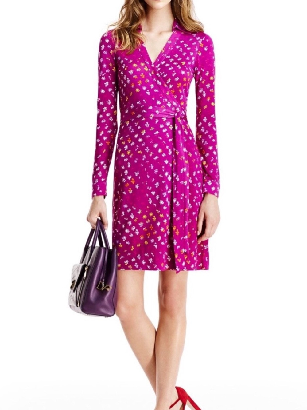 Diane von Furstenberg Jeanne DVF Silk Floral Wrap Dress Midi Quiet Luxury 14